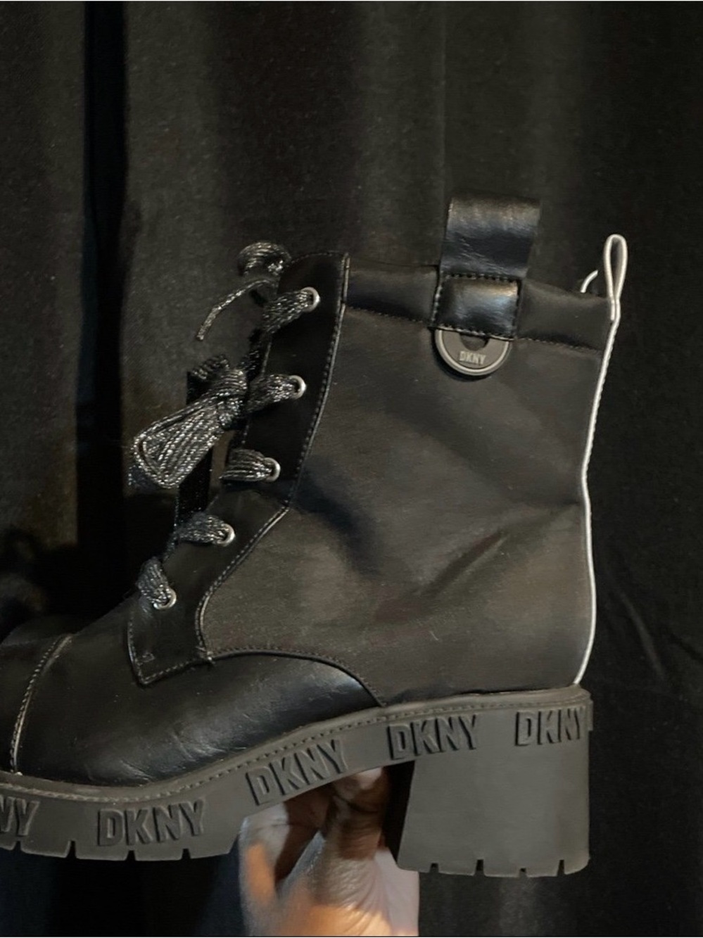 DKNY Black Lace-Up Platform Combat Boot